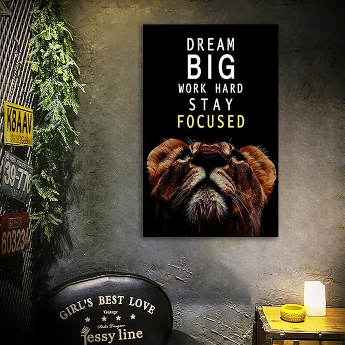 AMART SUN Dream Big and Work Hard • Motivational Print Canvas Wall Art • Inspirational Poster Artwork Modern Home Decor For Home,Office,Gym,Classroom Wall Decor Framed Ready to Hang