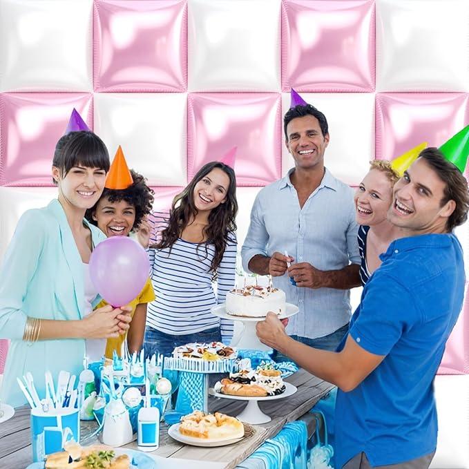 36pcs Pink and White Square Foil Balloons Wall Backdrop with 147pcs Balloon Garland Arch Kit, Double Sided Balloons for Birthday Anniversary Wedding Bridal Shower Baby Shower Party Decorations