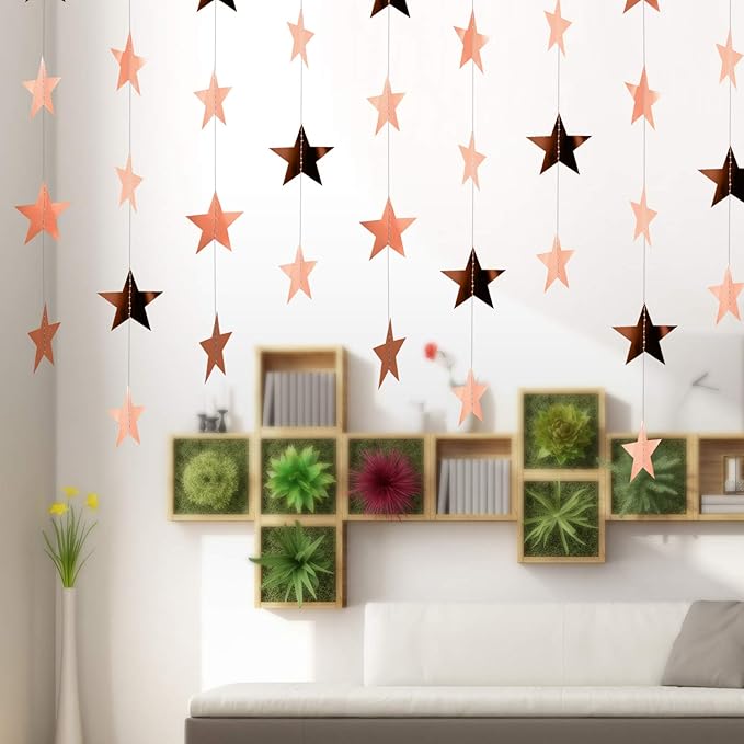 Patelai Glitter Star Garland Banner 2026 Graduation Decor 130 Feet Star Hanging Banner Twinkle Backdrop for Party Birthday Classroom Wedding Supplies(Rose Gold)