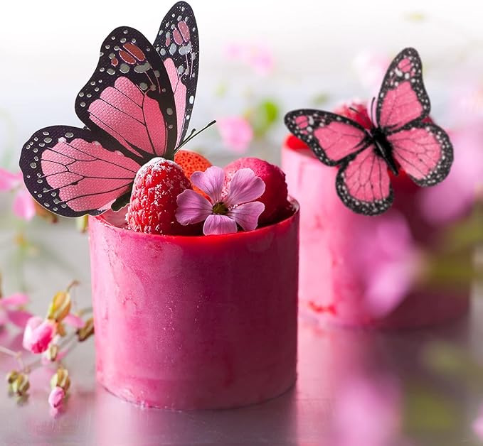 Chuangdi 48 Pcs Pink Monarch Butterfly Decorations 3 Size Fake Butterflies Realistic Butterfly Craft Artificial Mariposas Wall Decor for Craft Wedding Home Birthday Party (3.2inch,4inch,4.7inch)