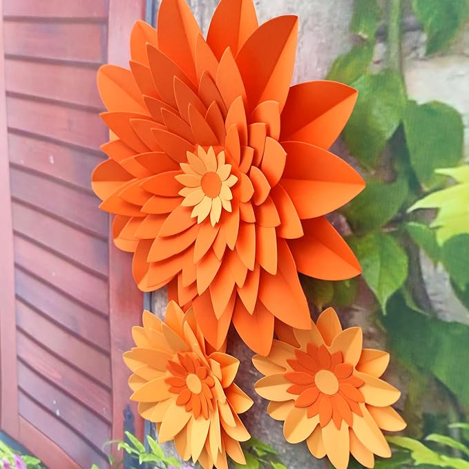 Orange Paper Flower for Fall Autumn Thanksgiving Anniversary Birthday Orange Wedding Party Backdrop Nursery Wall Home Decor Pack of 6
