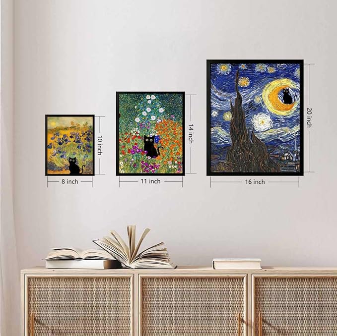 Hamduker Canvas Wall Art Cat Decor for Dorm Bedroom Canvas Prints Aesthetic Monet Cat Posters Living Room Decor (Size: 11'' x 14''x1pcs)