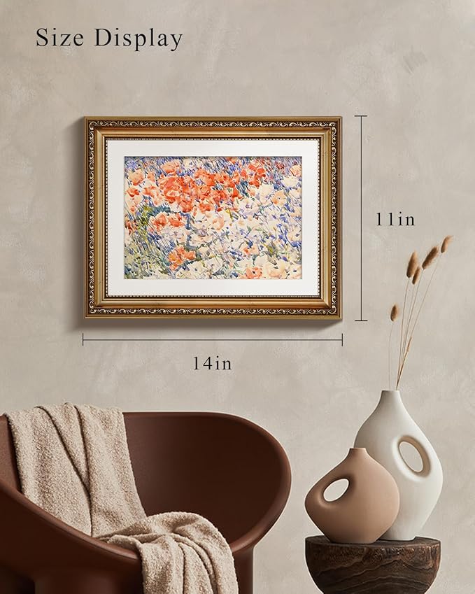 VIYYIEA Gold Framed Impressionist Wildflower Field Floral Canvas Wall Art, Vibrant Meadow Landscape - Elegant Home Decor for Bedroom and Living Room | No Glass Glare-Free Design | 11x14 Inch