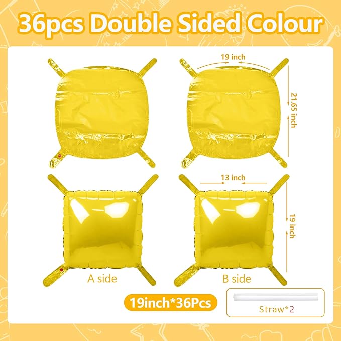 NISOCY 36PCS Pastel Yellow Square Foil Balloons Wall Backdrop Double Sided Yellow Balloons Tunnel Arch Kit for Baby Shower Birthday Wedding Sunflower Bee Theme Party Decoration