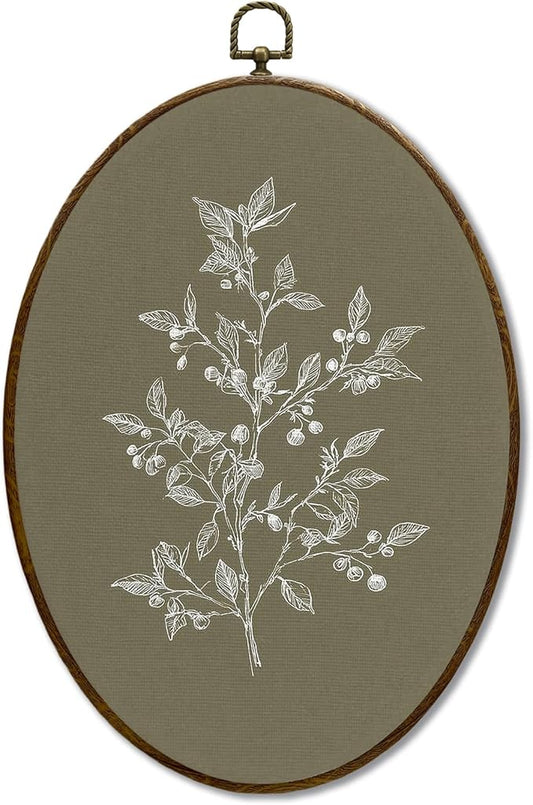 JQF Vintage Floral Oval Wall Decor, Rustic Floral Oval Canvas Wall Art, Neutral Cottagecore Farmhouse Botanical Flower Framed Prints Hanging Decor for Home Bedroom Living Room, 8.5x11.5 Inch