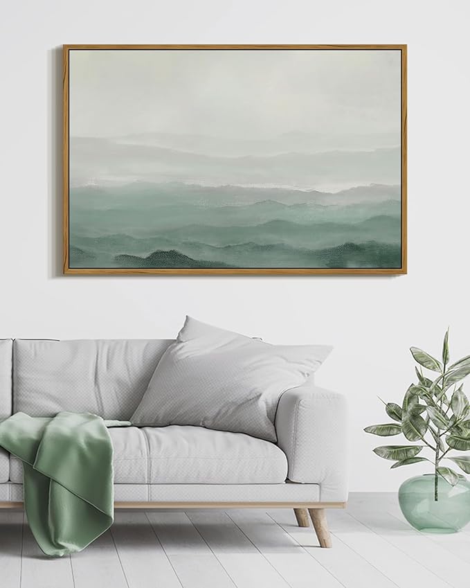 SHENIFY Vintage Landscape Framed Wall Art Foggy Mountain Farmhouse Decor Retro Wilderness Illustrations Decorative for Hallway Living Room Bedroom Dining Room - 24x36in Natural Framed