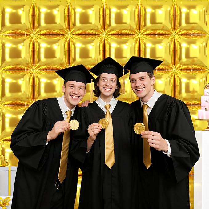 NISOCY 36PCS Gold Square Foil Balloons Wall Backdrop Metallic Double Sided Gold Christmas Balloons Tunnel Arch Kit for New Year Birthday Anniversary Graduation Party Decorations
