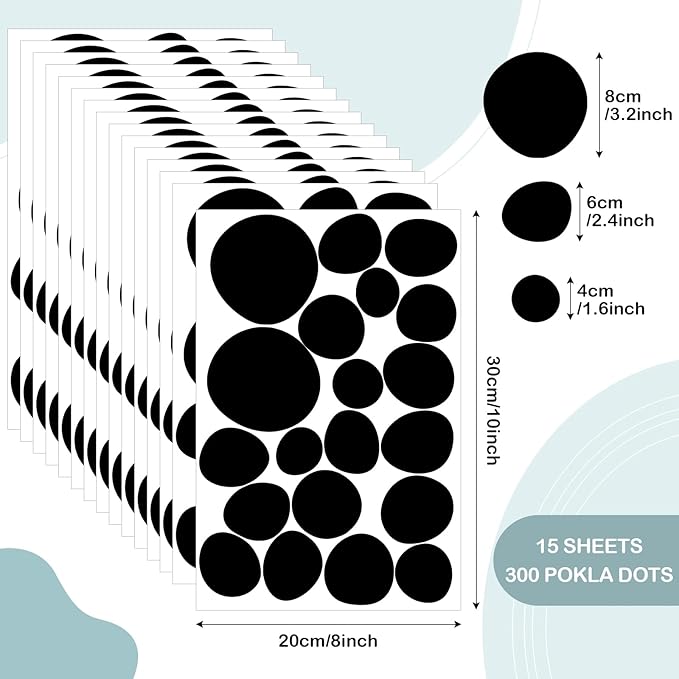 TaoBary 15 Sheet 300 Pcs Irregular Polka Dots Boho Wall Decal Terrazzo Playroom Bedroom Removable Modern Vinyl Boho Wall Stickers (Black)