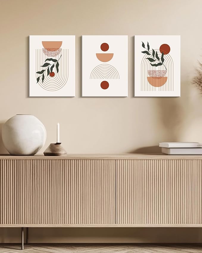 Drsoum Green Botanical Boho Plant Wall Art Framed Modern Sage Wall Decor Abstract Geometry Lines Artwork Hallway Bedroom Prints Ready to Hang 12x16in Framed