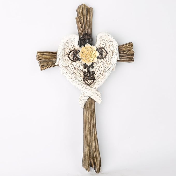 BC Home Decor Angel Wings Decoration for Wall, Rusty Style Wall Crosses, Angel Gift for Her, 13" H Handmade by Buildclassic