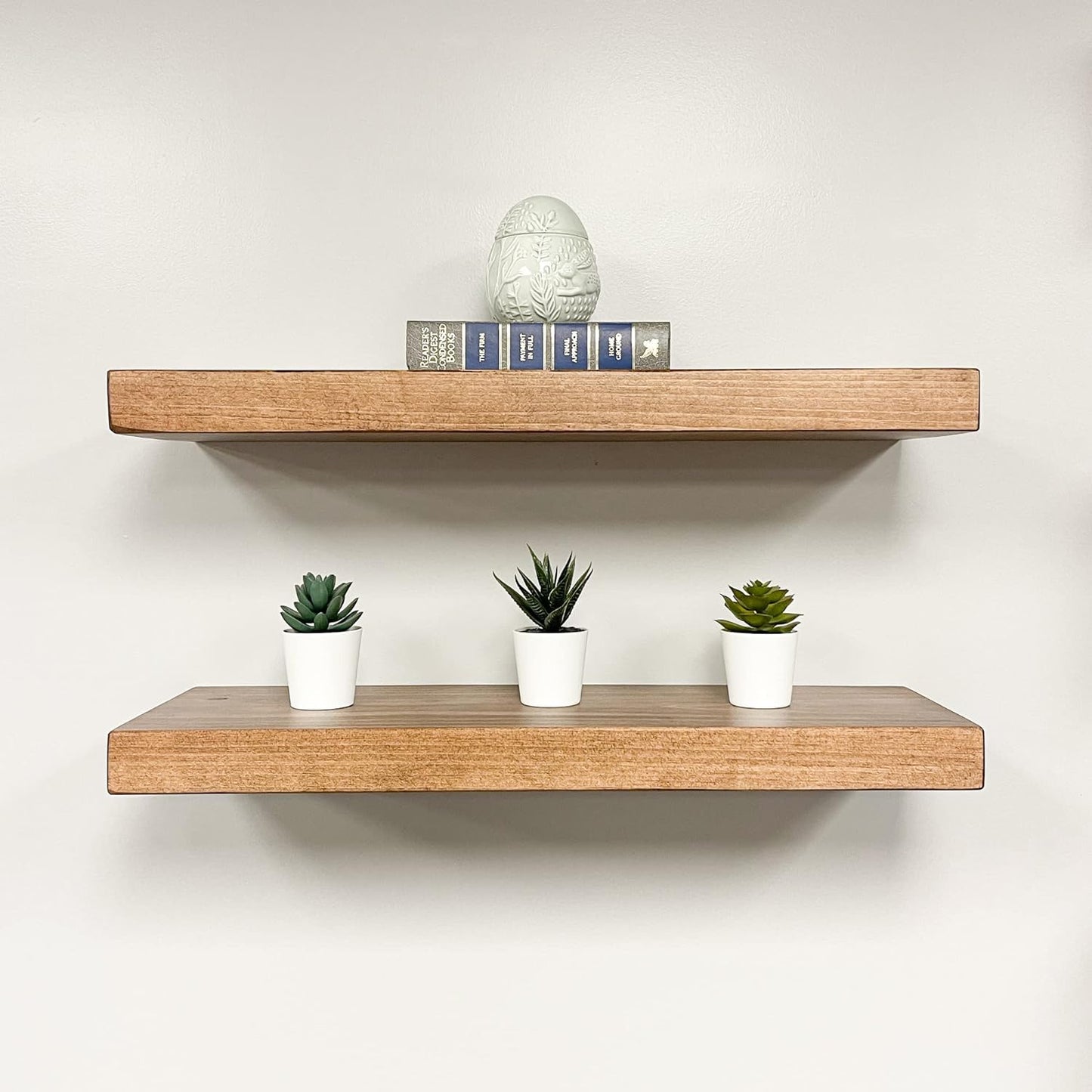 URBANDI, Rustic Floating Shelves, Set of 2, Hidden Bracket, Solid Wood, Heavy Duty, Wall Mounted Shelves, (Brown, 24Wx10D)
