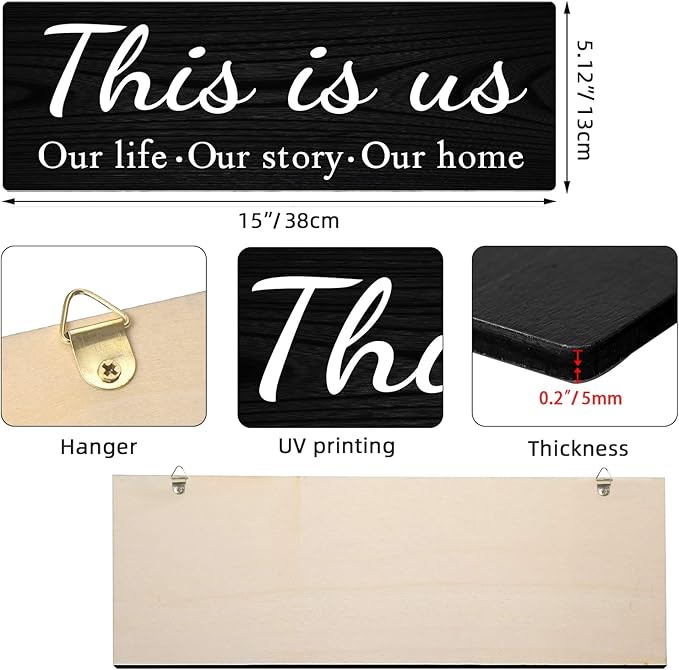 4 PCS Home Wall Decor Signs, Rustic Wooden Living Room Hanging Decorations with Quotes THIS IS US/TOGETHER/BLESS THIS/FAMILY, Housewarming Gifts for Wedding Kitchen