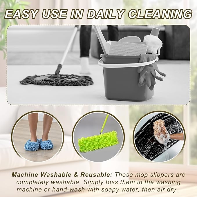 uxcell 4 Pcs Mop Slippers, Mop Socks Microfiber Shoe Covers Washable Mopping Slippers for Floor Cleaning Office Home Use Women Men, White Trim, Green