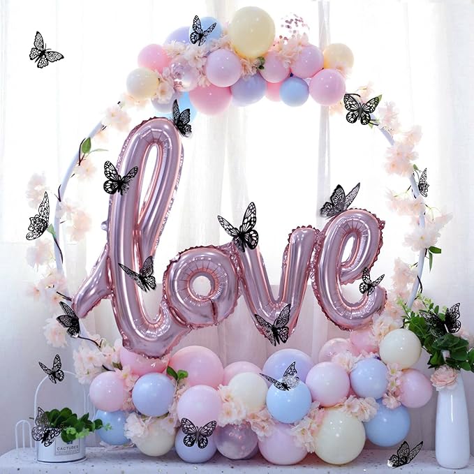 72 Pcs 3D Butterfly Wall Decor - 3 Styles, 3 Sizes, Black, Wedding & Birthday Party Decorations, Girls Bedroom Decoration