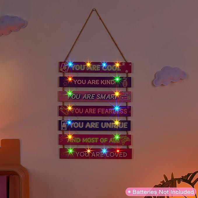 FIOBEE Girls Room Décor for Teen Girls Boys with LED Light Wall Decor for Bedroom Motivational Inspirational Wall Art Girl Room Decoration for Kids Studyroom, 8 Kinds of Lights, Purple Game