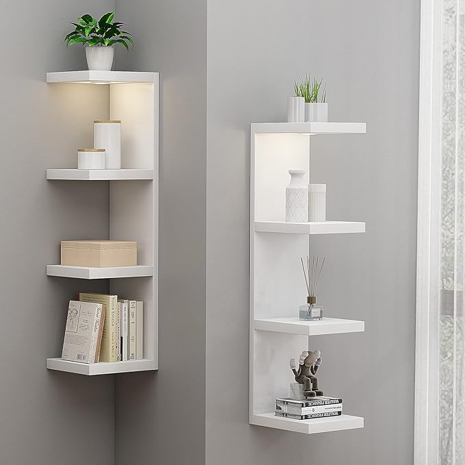 Versatile 4 Tier Wall Shelf Unit,White Lack Wall Shelf,Display Floating Shelf with LED Remote Control Light