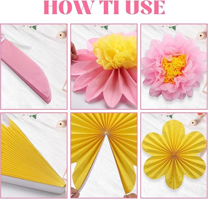 BestoFun 12PCS Paper Flowers Fans Colorful Party Decorations Tissue Paper Flowers Decorations for Girl Groovy Birthday Baby Shower Wedding Bachelorette Room Wall Hanging Décor