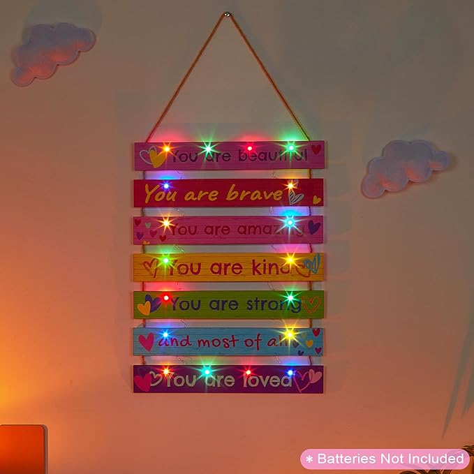 FIOBEE Girls Room Décor for Teen Girls Boys with LED Light Wall Decor for Bedroom Motivational Inspirational Wall Art Room Decoration for Kids Studyroom, 8 Kinds of Lights, Colorful Love