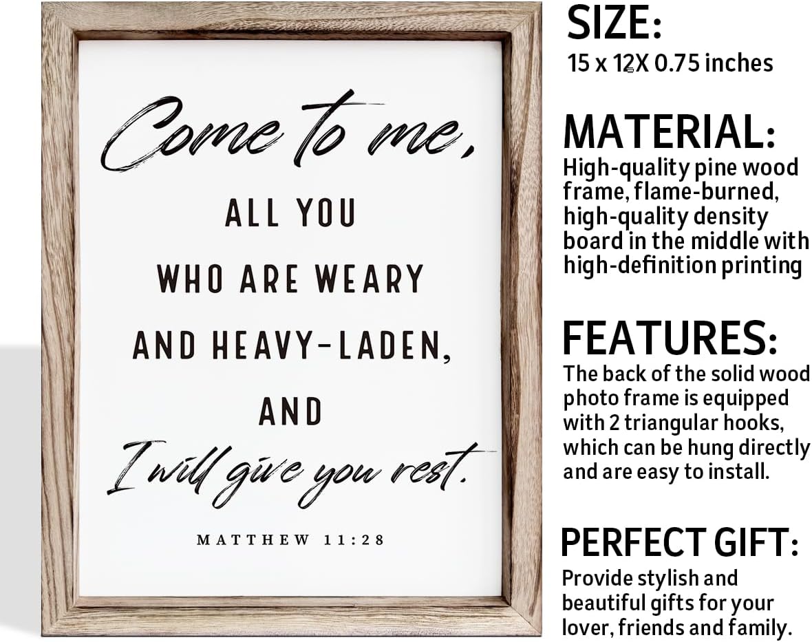 Christian Wooden Wall Signs, Living Room Decor, Bedroom Signs, Scripture Home Decor, Bible Verse Decoration, Framed Wall Plaque Sign 15 * 11.5 inches, Come to Me Sign