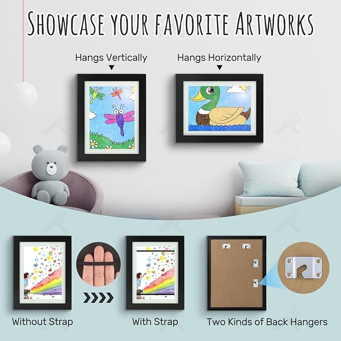 Golden State Art, 9x12 Kids Art Frames, Front-Opening Picture Frame Great for Kids Drawings, Artworks, Children Art Projects, Schoolwork, Home or Office (Black, Set of 4)