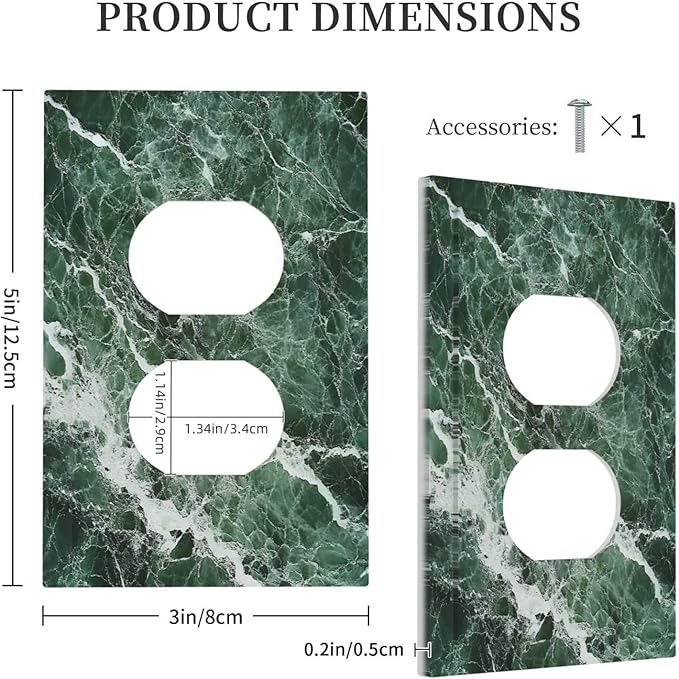 Outlet Covers Forest Marble Dark Green With White Vein 1 Gang Duplex Light Switch Cover Decorative Switch Plates Electrical Receptacle Faceplate Wall Plate For Bathroom Kitchen Decor