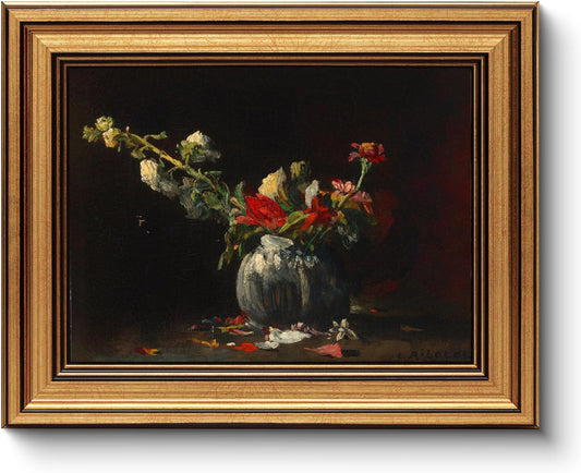 HUARCEY Gold Framed Vintage Wall Art for Living Room, Flowers Painting Prints Shelf Decor for Kitchen, Aesthetic Bedroom Wall Art, Autumn Gifts for Friends or Family - Fading 10L x 8W