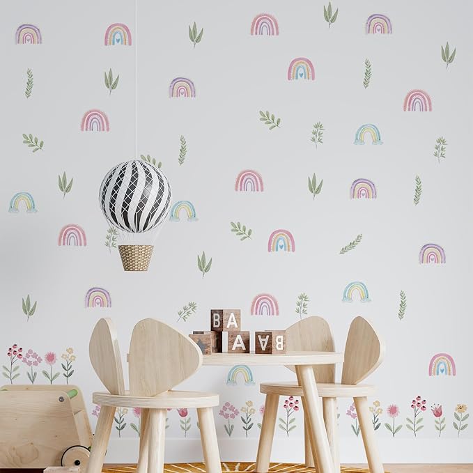 QUCHENG Nursery Wall Stickers Boho Kids Room Decor Girls Bedroom Removable Wall Decals Vinyl Murals DIY Cute Decorations 6 Sheets