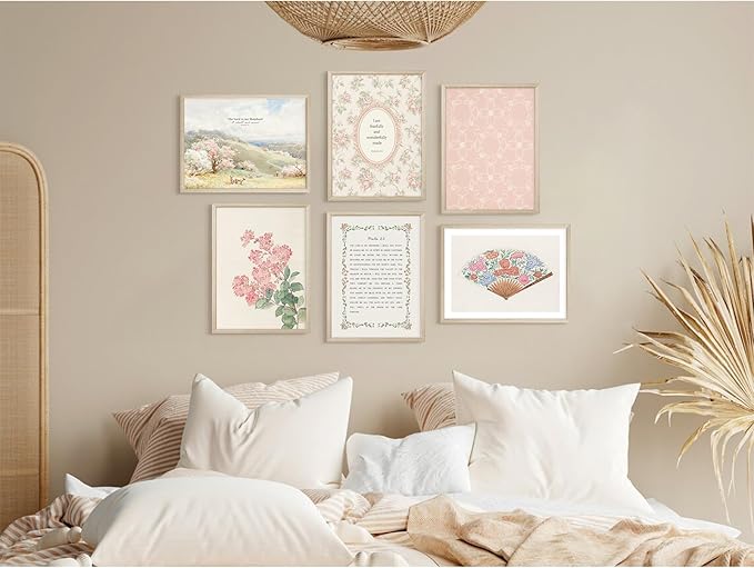 Christian Nursery Wall Art Bible Verse Canvas Wall Decor Girl Floral Wall Art Aesthetic Scripture Picture Jesus Religious Poster Pink Flower Prints Vintage Artwork for Bedroom 8x10x6 Inch Wood Framed