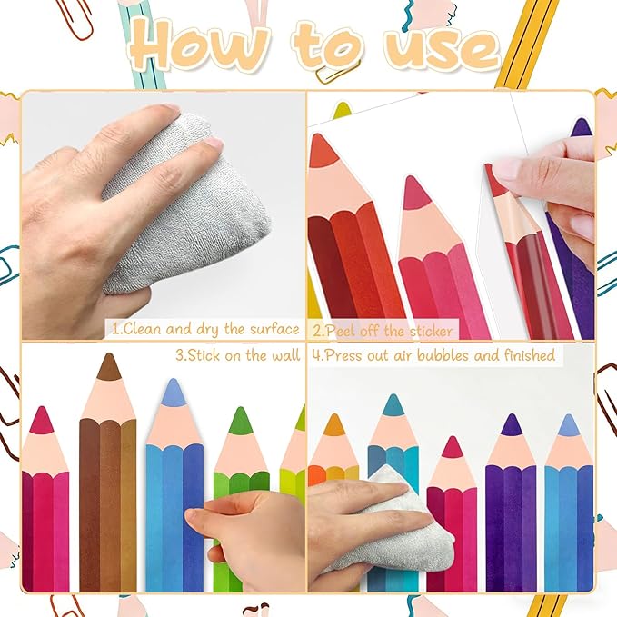 Colorful Pencils Wall Decals, 9 Sheet Color Pencils Wall Stickers Peel and Stick for Playroom Preschool Classroom Decorations