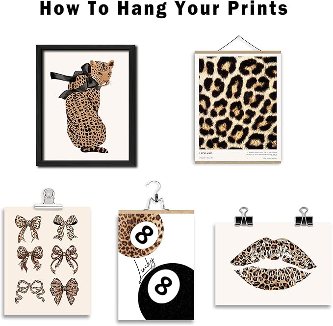 ANERZA 16 PCS Stockholm Style Room Decor, Cheetah Print Leopard Gallery Wall Art Prints Set for Bedroom, Preppy Posters for Living Room Aesthetic, Trendy Collage Kit Pictures, Funky Dorm Home Decor
