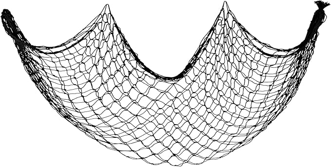 Decorative Fishing Net 5x10 ft,Patioland Large Black Picture Fish Net, Wall Photo Hanging Fishnet for Nautical Mermaid Pirate Ocean Themed Hawaii Beach Under The Sea Party Decorations (1PCS)
