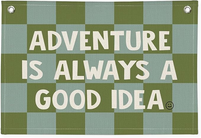 Adventure Camp Banner, Sage Green Boys Room Playroom Decor, Wall Hanging Canvas Banner Flag Decor for Toddler Boy Room Nursery