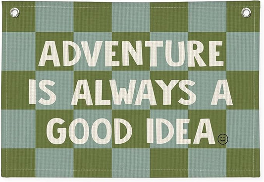 Adventure Camp Banner, Sage Green Boys Room Playroom Decor, Wall Hanging Canvas Banner Flag Decor for Toddler Boy Room Nursery