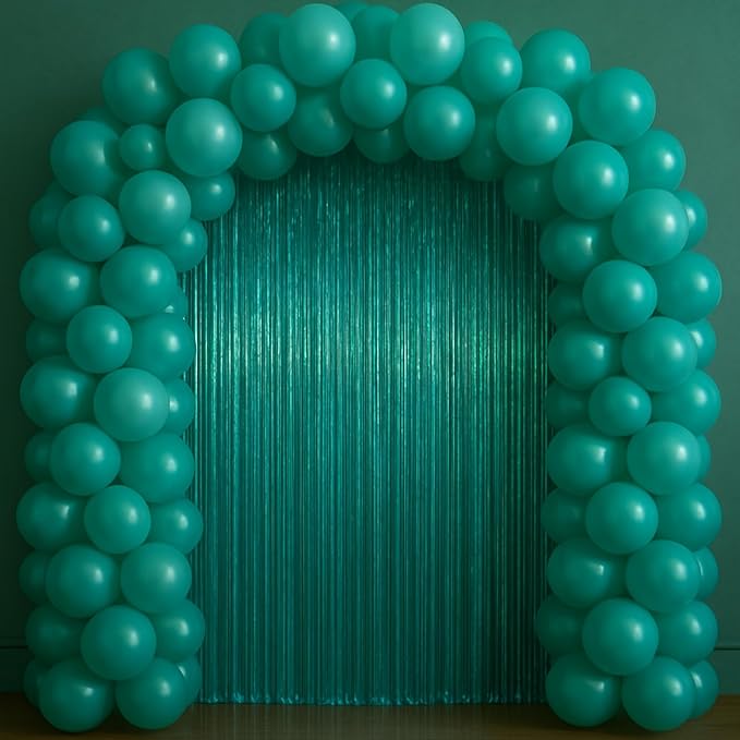 3.3 x 6.6 ft Foil Fringe Backdrop Curtains, Tinsel Streamers Party Decorations, Fringe Backdrop for Birthday, Baby Shower, Gender Reveal, Graduation (6, Retro Green)