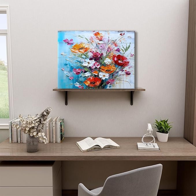 Colorful Flower Wall Art for Living Room Decor Red Wildflowers Painting Orange Botanical Prints Wall Decor Modern Abstract Watercolor Floral Artwork for Girls Bedroom Bathroom Home Decorations 12x16"