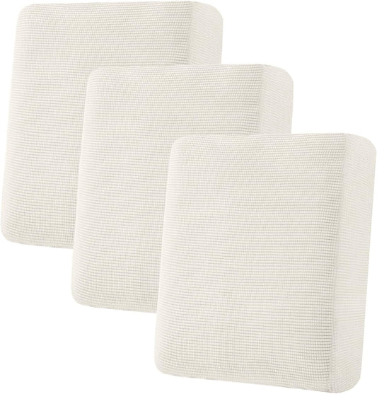 H.VERSAILTEX Super Stretch Individual Seat Cushion Covers Sofa Covers Couch Slipcover Sets Thick Jacquard Textured Twill Fabric (3 Piece Sofa Cushion Covers, Porcelain)