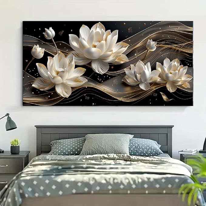 Bamdeya Flower Wall Art Large Canvas Painting Abstract Wall Decor Petals Poster White Browm Picture Office Artwork for Walls Modern Prints Bedroom Wall Art Living Room Kitchen Home Decorations