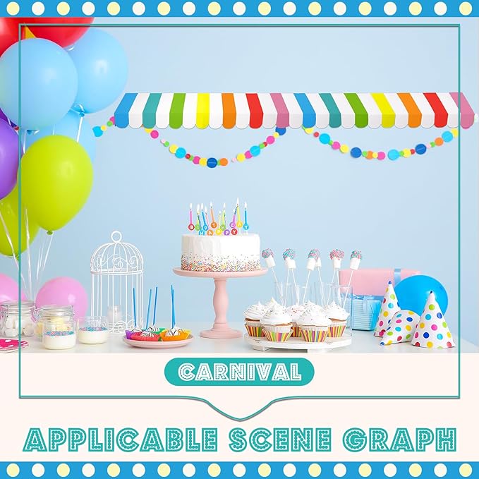Boao 4 Pack Circus Awning Decoration 3D Stripe Cardboard Awning Carnival Wall Decor Circus Party Favors for Lemonade Stand Bakery Ice Cream Truck Bulletin Board Decor(Multicolor)