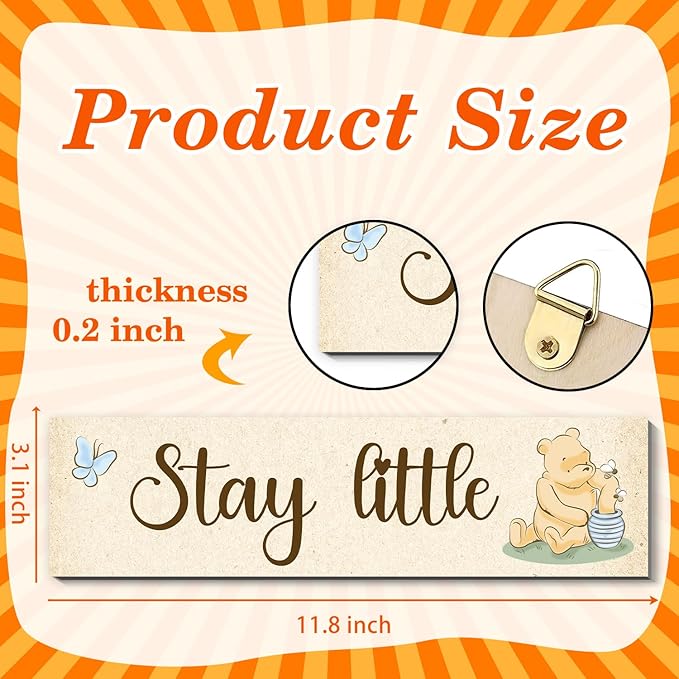 BirtDerr 4Pcs Winie Wall Decorations-he Pooh Baby Stuff-Bedroom Wall Decor-Adorable Pooh Sign for Room Nursery Decor-Baby Shower Decorations(Classic)