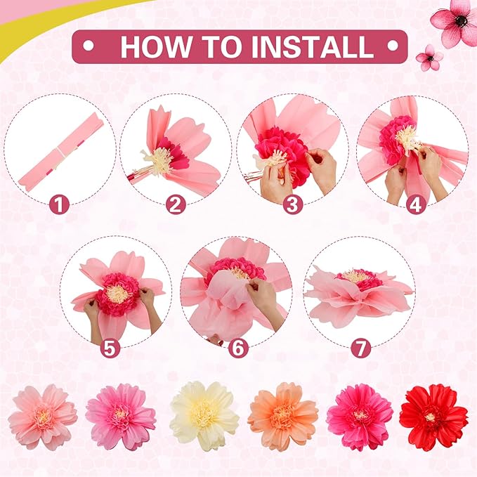 TaoBary Large Colorful Tissue Paper Flowers Giant Fiesta Paper Pom Poms Mexican Birthday Decorations for Wall Wedding Backdrop Centerpiece Party Supplies(20" and 10",Pink, Beige, Light Orange,36 Pcs)