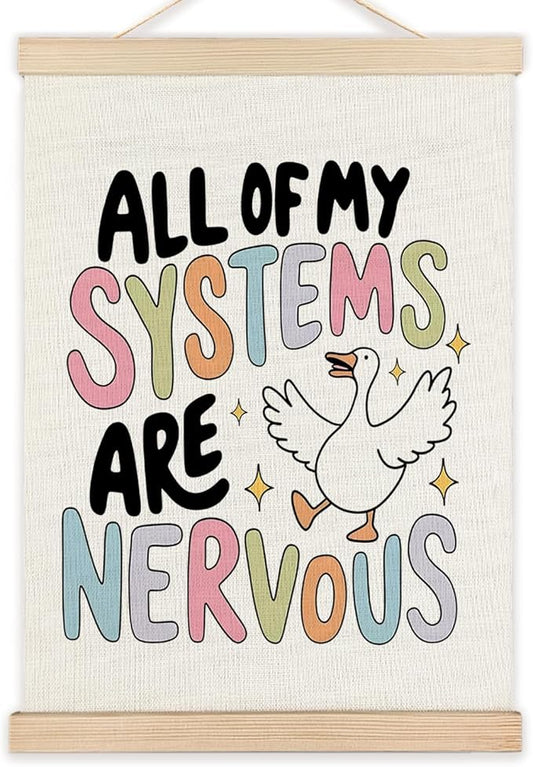 LZYRF Silly Goose Mental Health Wall Art, Therapy Office Decor, All of My Systems Are Nervous Goose Canvas Prints Wall Decor for Therapist Counselor Calming Office, 12x16 Inch