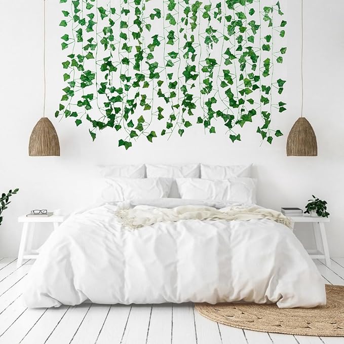 Fake Vines for Room Decor(48Pack336Ft) Aesthetic Artificial Plant Ivy Leaves Hanging Greenery Garlands for Home Bedroom Wall Wedding Christmas Party Office patio Indoor, Outdoor Garden Décor