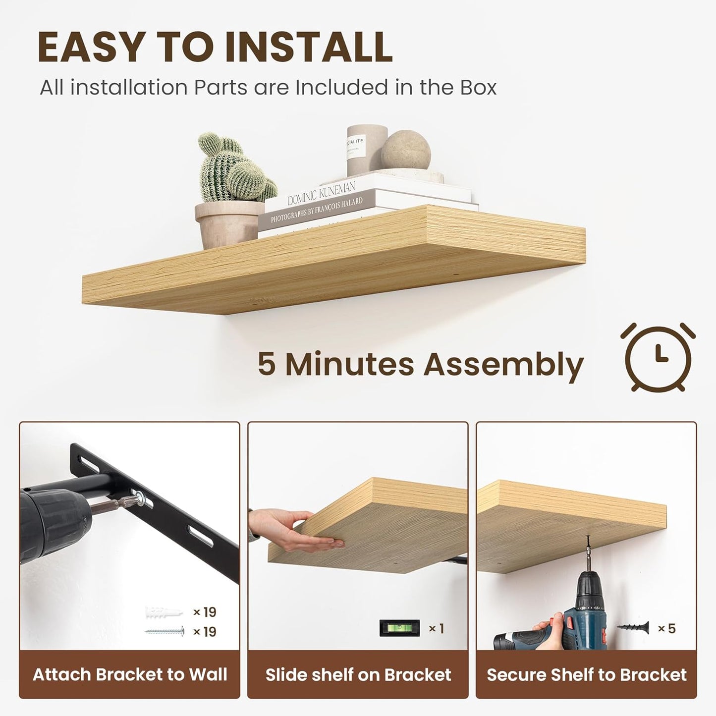 48 Inch Floating Shelves, 11.6 Inch Deep Floating Shelves for Wall, Floating Shelf with Invisible Brackets, Deep Shelves for Bathroom, Bedroom, Living Room, 1 Pack, Natural