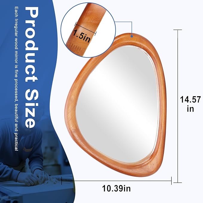 MAGFLERUM Asymmetrical Mirror Set of 2, 15 * 10 inch Irregular Wall Mirror, Small Wood Mirror, Hanging Vertically and Horizontally. Mirrors for Wall Decor (Red Walnut)