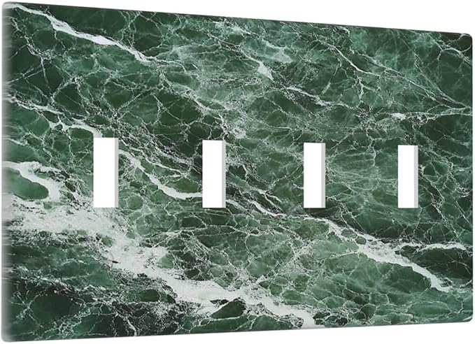Light Switch Covers Forest Marble Dark Green With White Vein Quad Toggle Electrical Faceplate 4 Gang Wall Plate Decorative Switch Plates For Bathroom Kitchen Decor