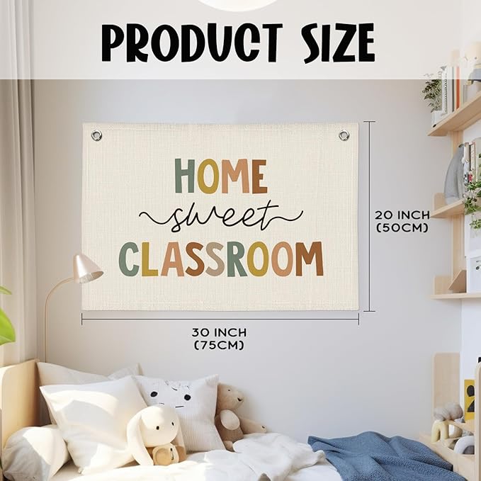 Classroom Decor, Inclusive Classroom Welcome Boho Linen Banner Wall Hanging Banner Flag Decor for Homeschool Nursery