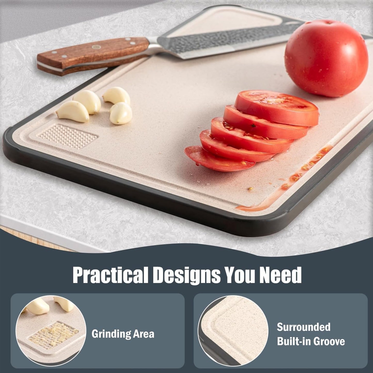 Titanium Cutting Board for Kitchen – Large Double-Sided Food Grade Boards, 16”×11” Pure Titanium & Wheat Straw, Dishwasher Safe, Easy to Clean for Meat, Vegetables & Fruits