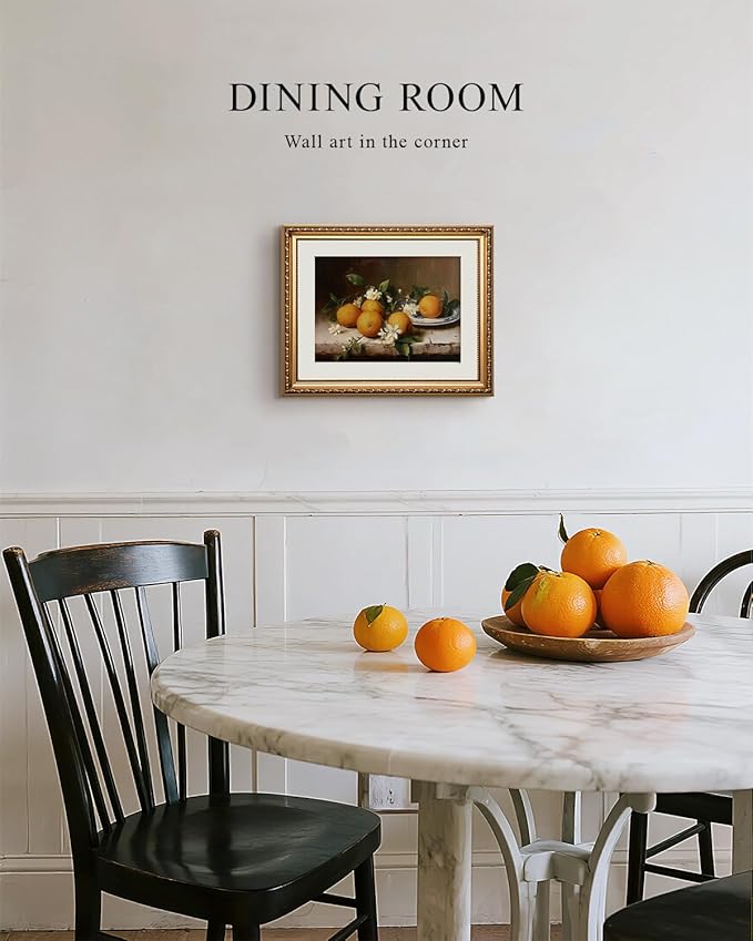 VIYYIEA Gold Framed Vintage Still Life Orange Fruit Canvas Wall Art, Elegant Rustic Kitchen Decor | Zero-Glare No Glass Design, Lightweight, Textured Feel, Easy Hanging | 13x16 Inch