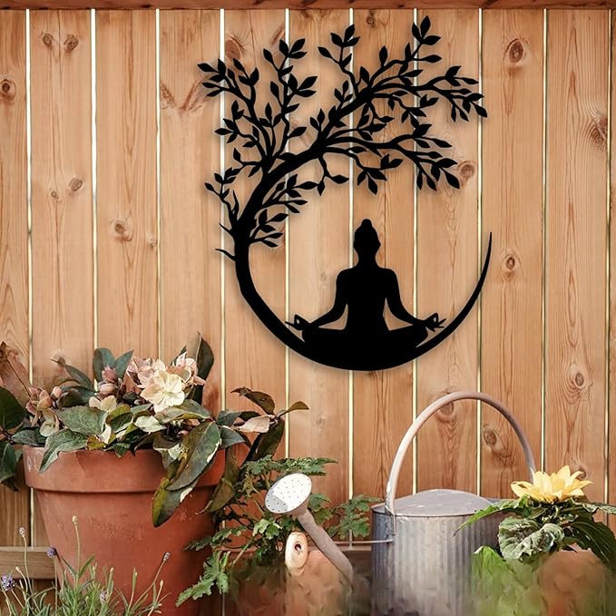 OPTYBVFD Tree of Life and Buddha Metal Wall Decor - Zen Room Decor Wall Art Home Decor for Living Room, Bedroom, Office, Yoga, Meditation (Black)