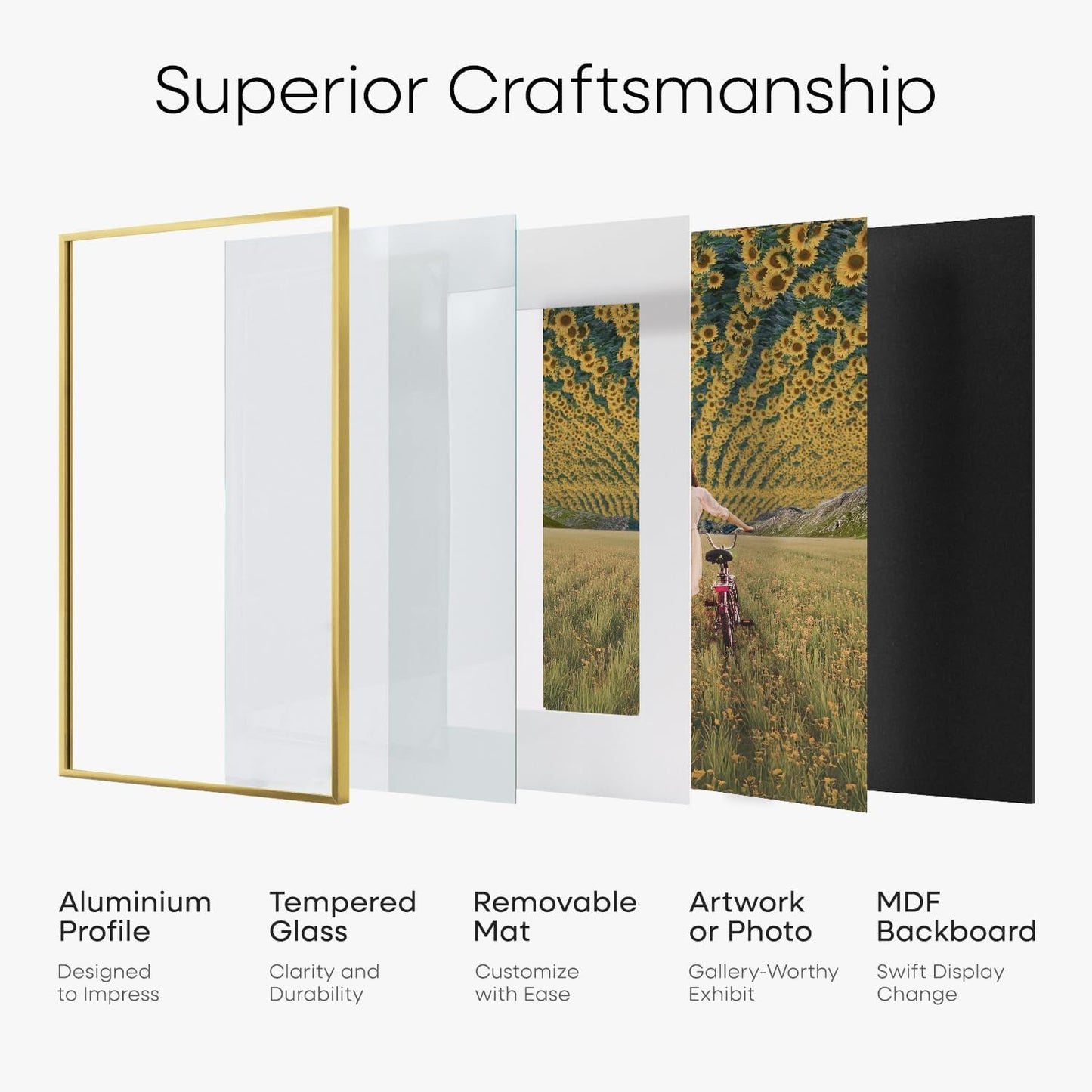 Homeforia 16 x 20 Picture Frame Gold, High End Metal 16x20 Poster Frames with Mat 11x14 Photo, 16 x 20 Gold Frame Matted to 11 by 14 Print, 20x16 Thin Hanging Frame, Tempered Glass, Wall Kit, Set of 1